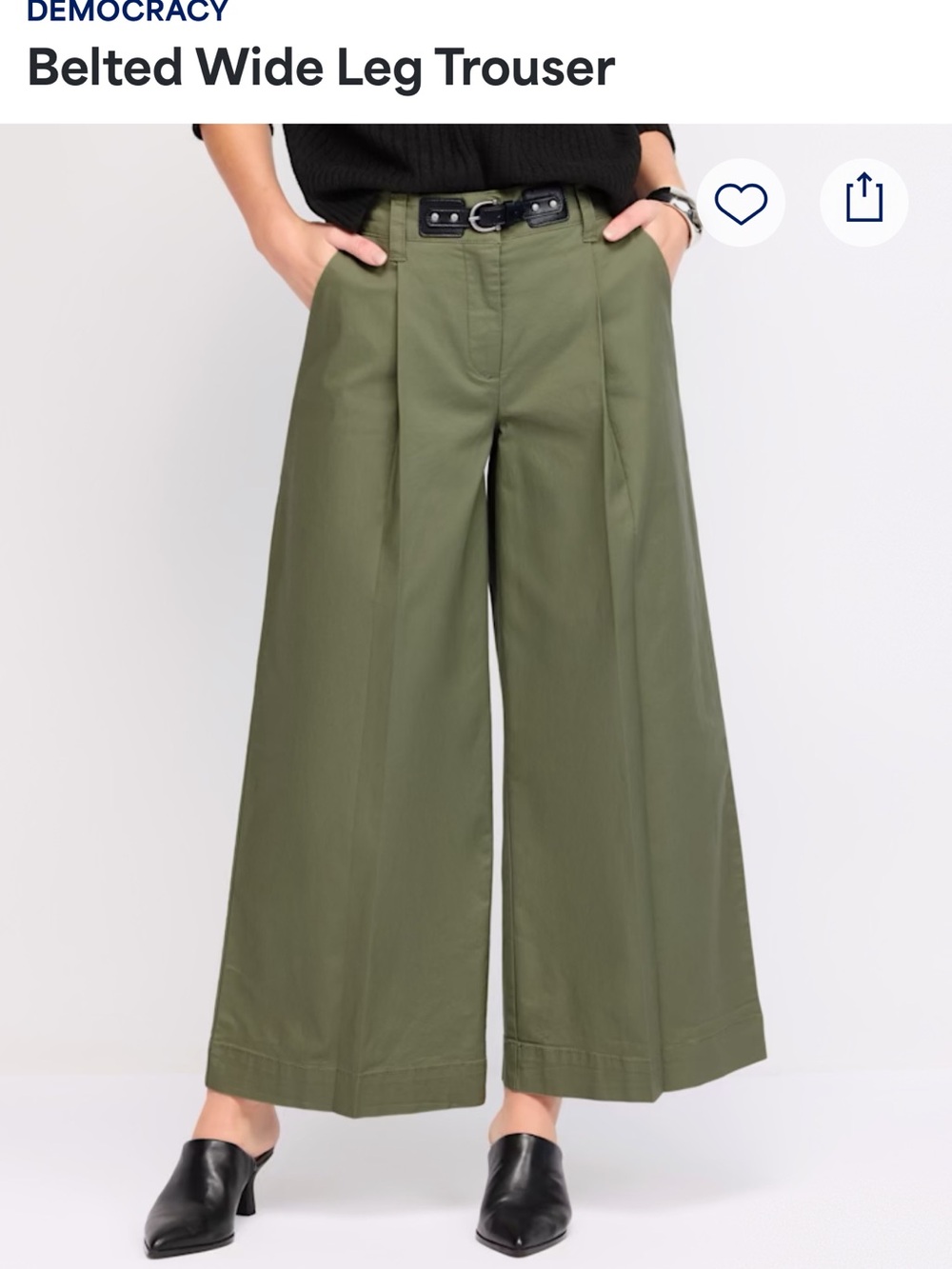 Democracy Olive Green Belted Wide-Leg Trouser🫒